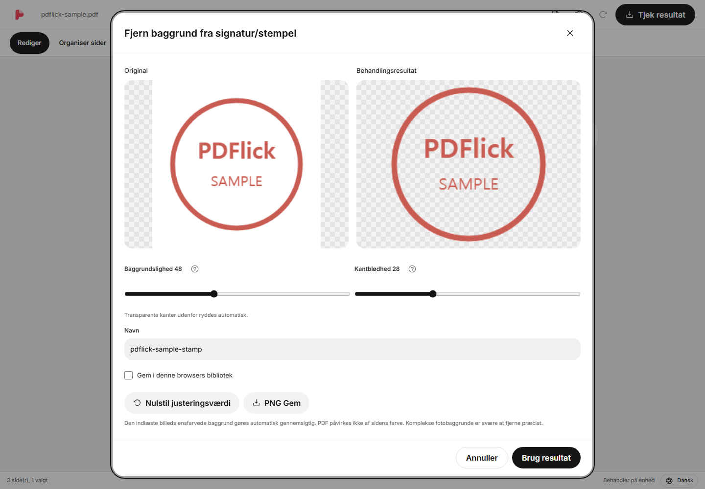 Hvordan man fjerner den hvide baggrund på et stempelbillede og indsætter det i PDF Redigeringsskærm
