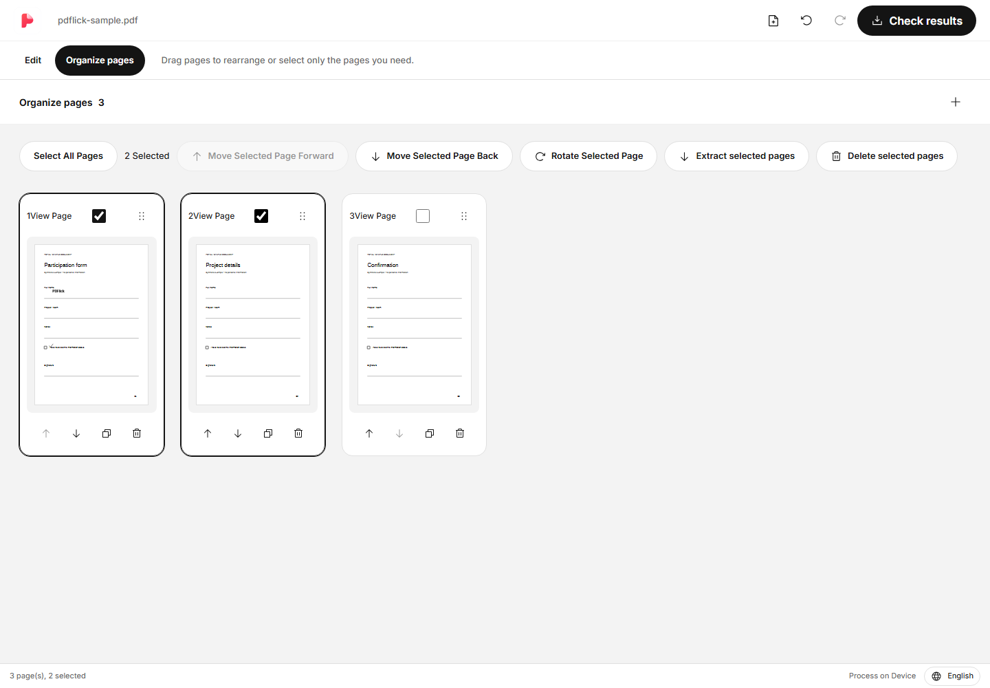 How to extract only the necessary pages from PDF and rotate or delete them Editing Screen