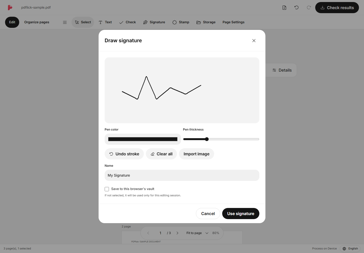 How to insert a hand-drawn signature in PDF Editing Screen