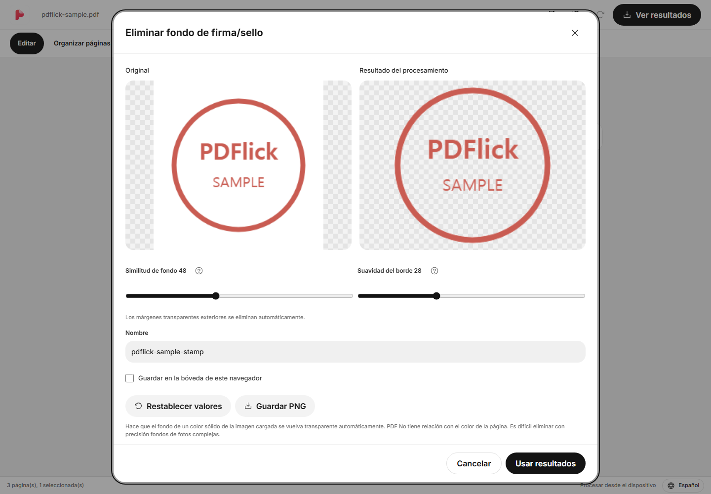 Cómo eliminar el fondo blanco de la imagen del sello y colocarla en PDF Pantalla de edición