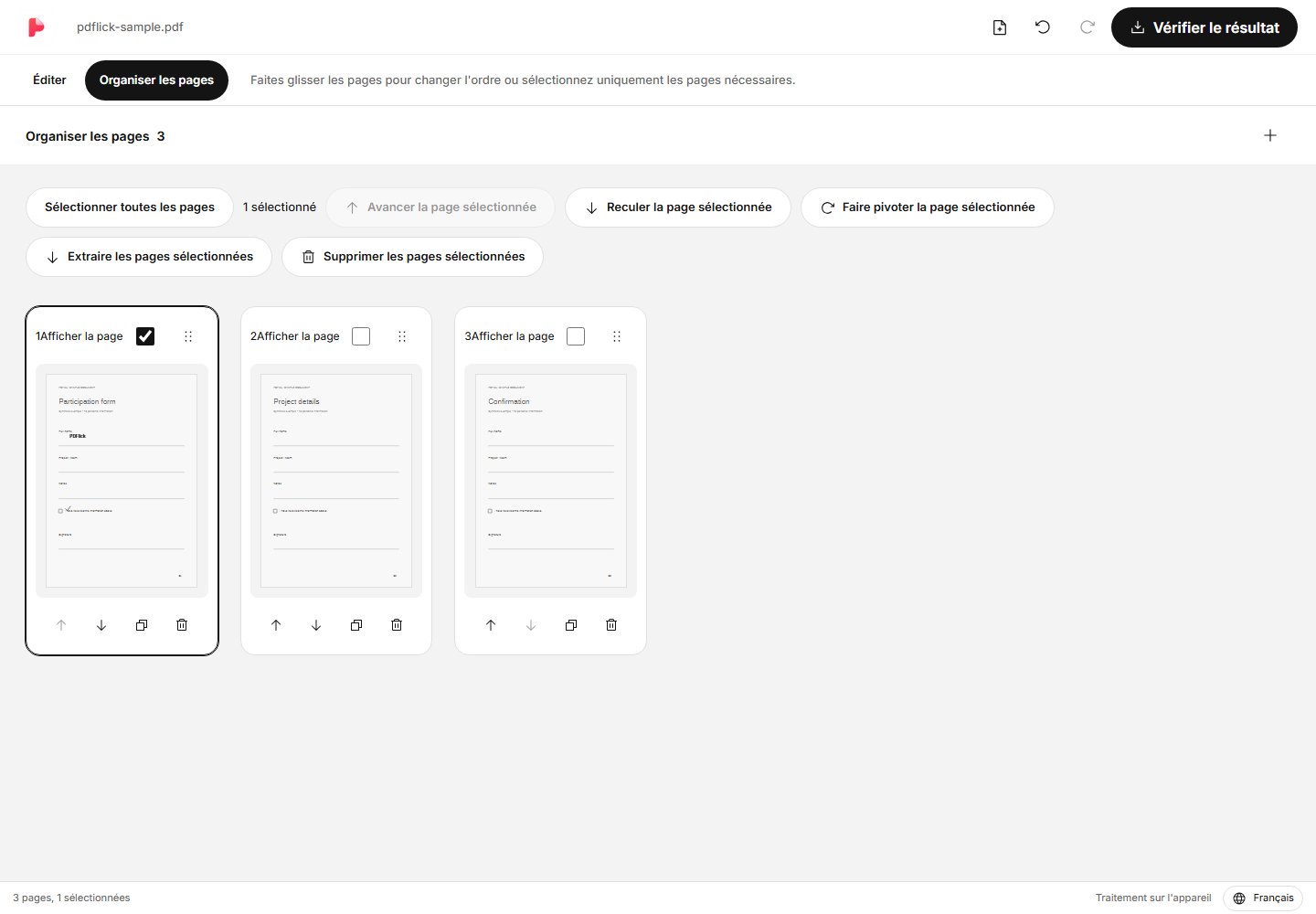 Comment combiner plusieurs PDF et changer l'ordre des pages Editing Screen