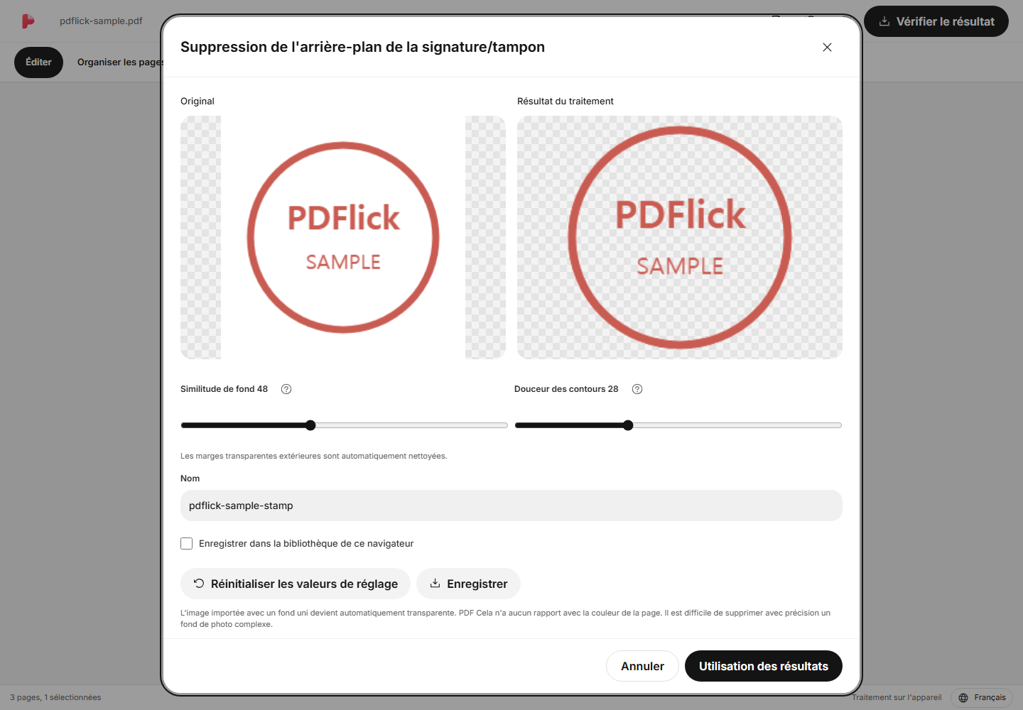 Comment supprimer le fond blanc de l'image du tampon et le mettre dans PDF Editing Screen