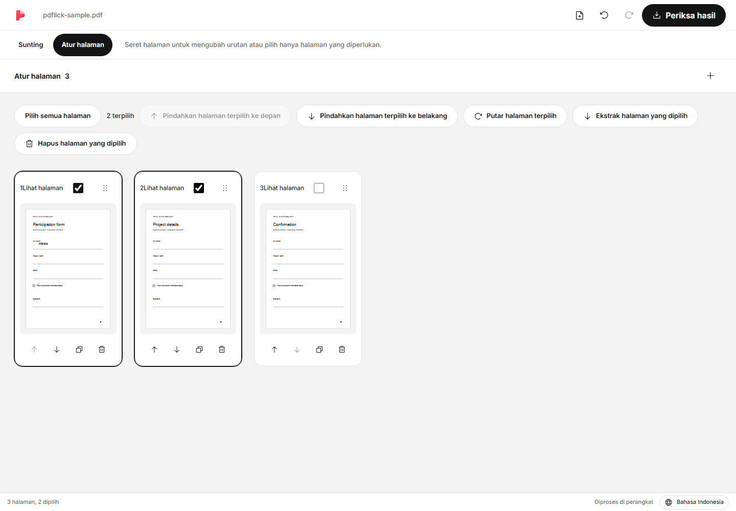 Cara mengekstrak hanya halaman yang diperlukan dari PDF dan memutar atau menghapusnya layar edit