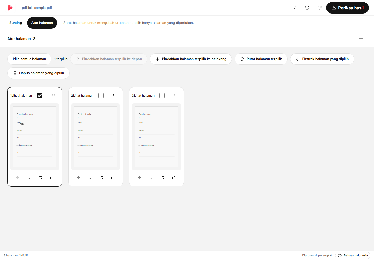 Cara menggabungkan beberapa PDF dan mengubah urutan halaman layar edit