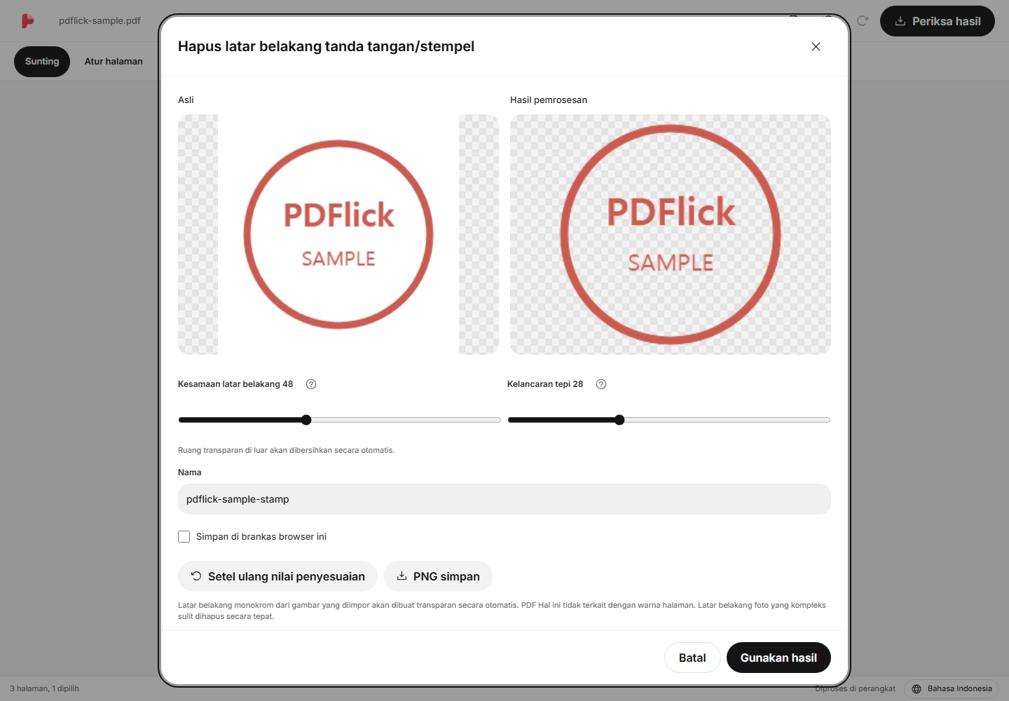 Cara menghapus latar putih dari gambar cap dan memasukkannya ke PDF layar edit