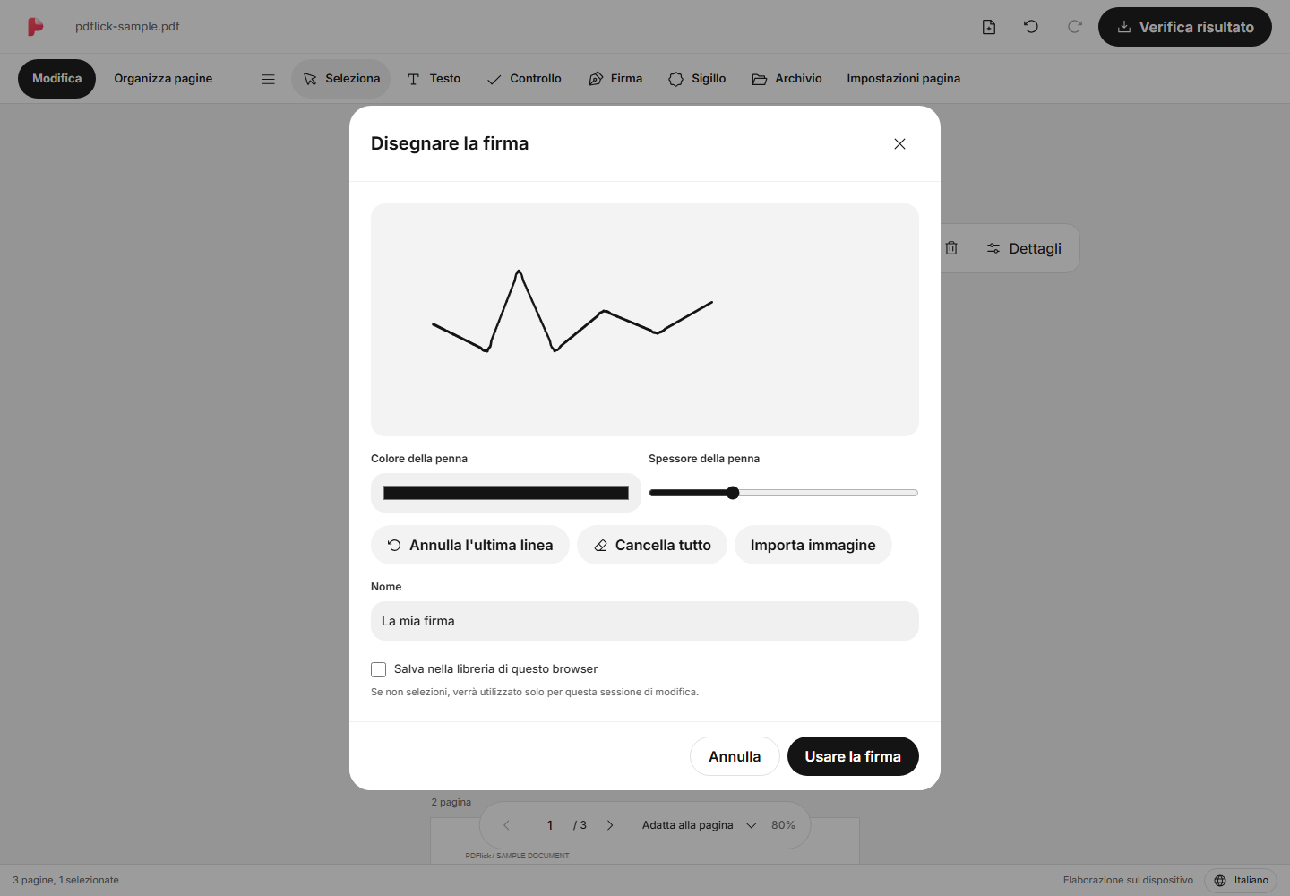 Come inserire una firma disegnata direttamente in PDF Schermata di modifica