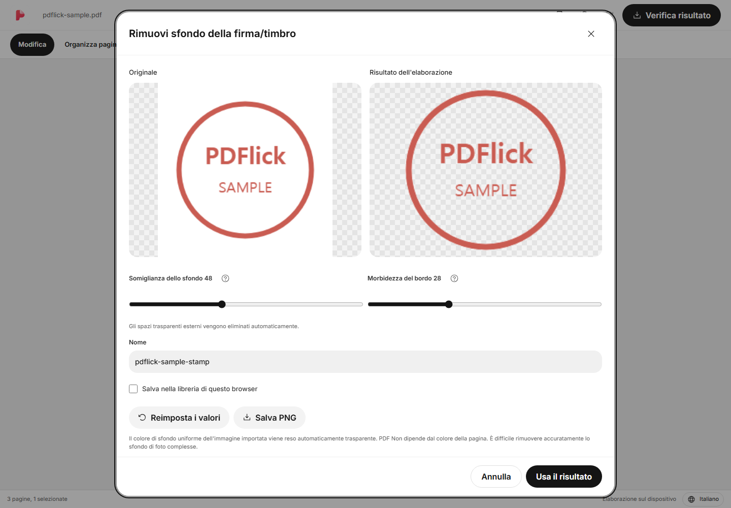 Come rimuovere lo sfondo bianco dall'immagine del timbro e inserirlo in PDF Schermata di modifica