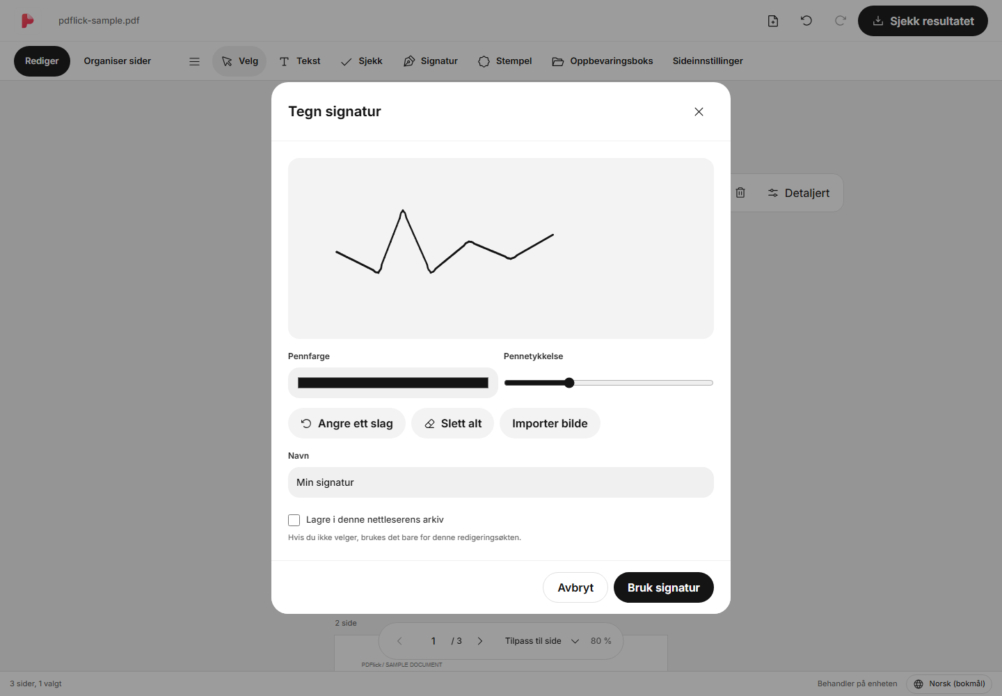 Hvordan sette inn en håndtegnet signatur direkte i PDF Redigeringsskjerm