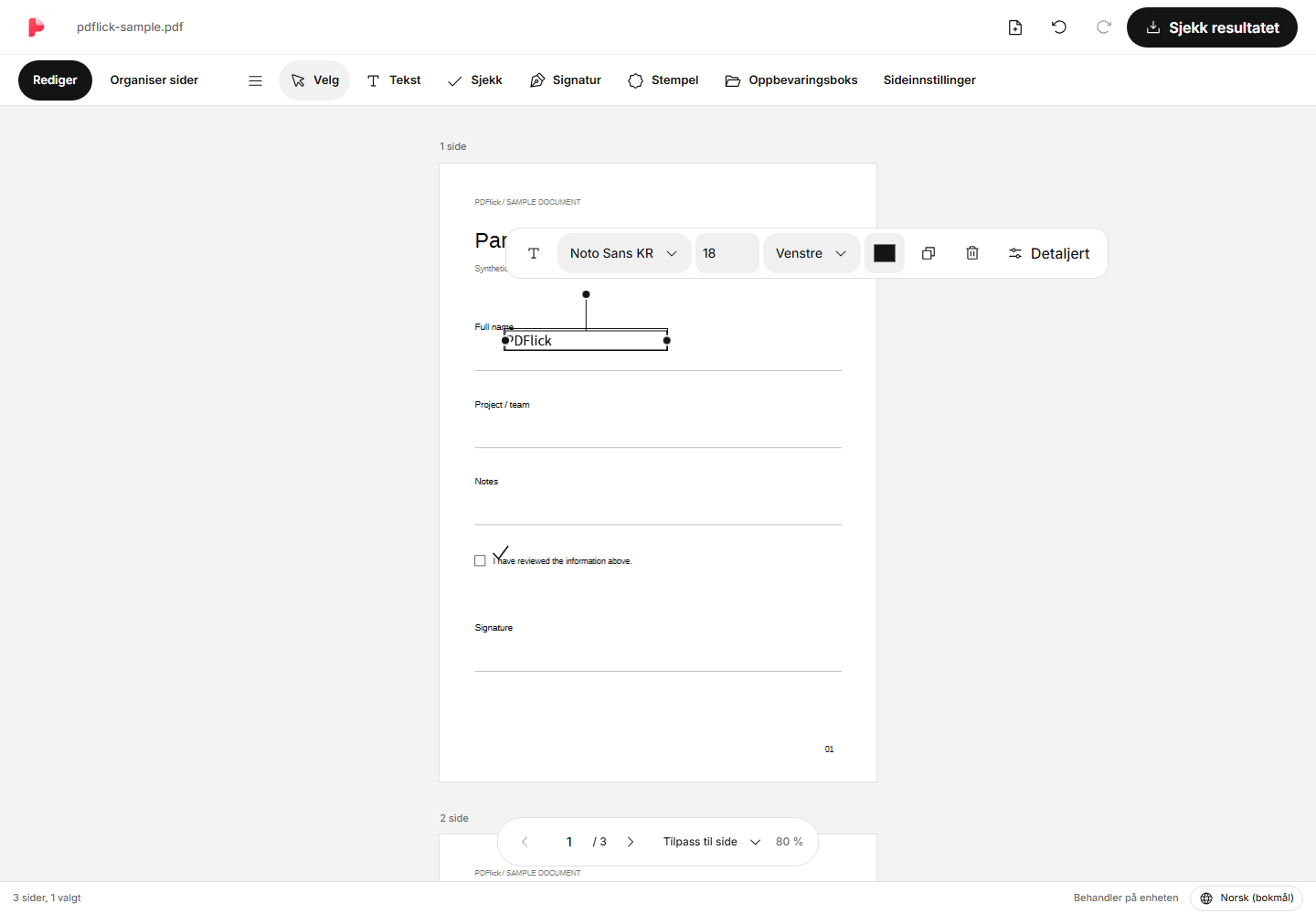 Hvordan legge til tekst og avmerkingsbokser i PDF Redigeringsskjerm