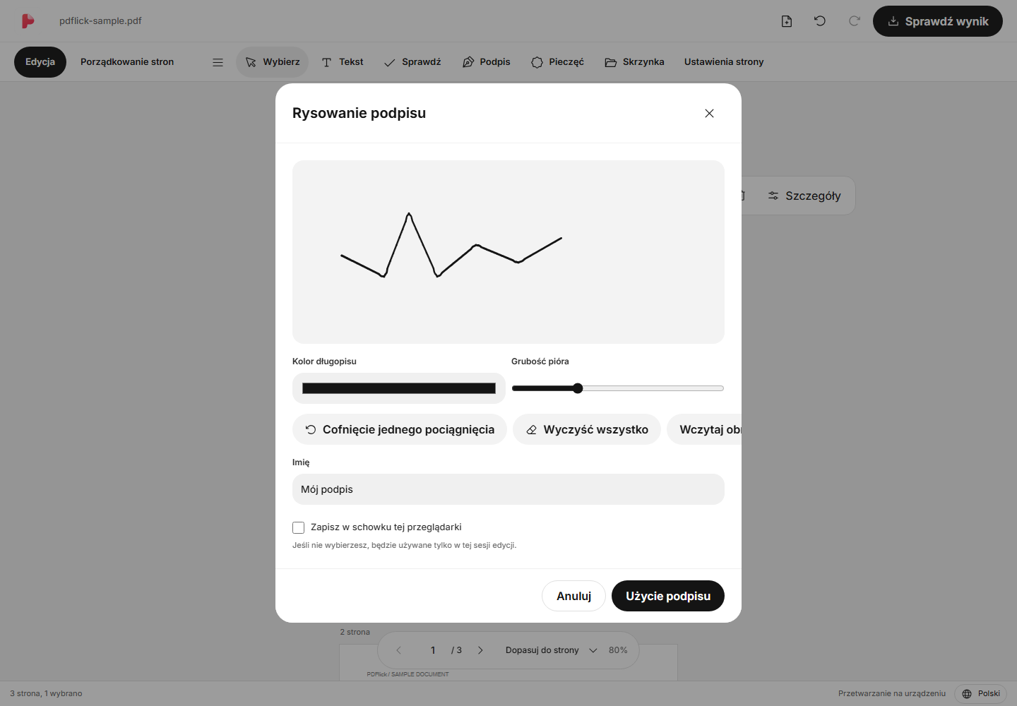 Jak umieścić własnoręczny podpis w PDF Ekran edycji