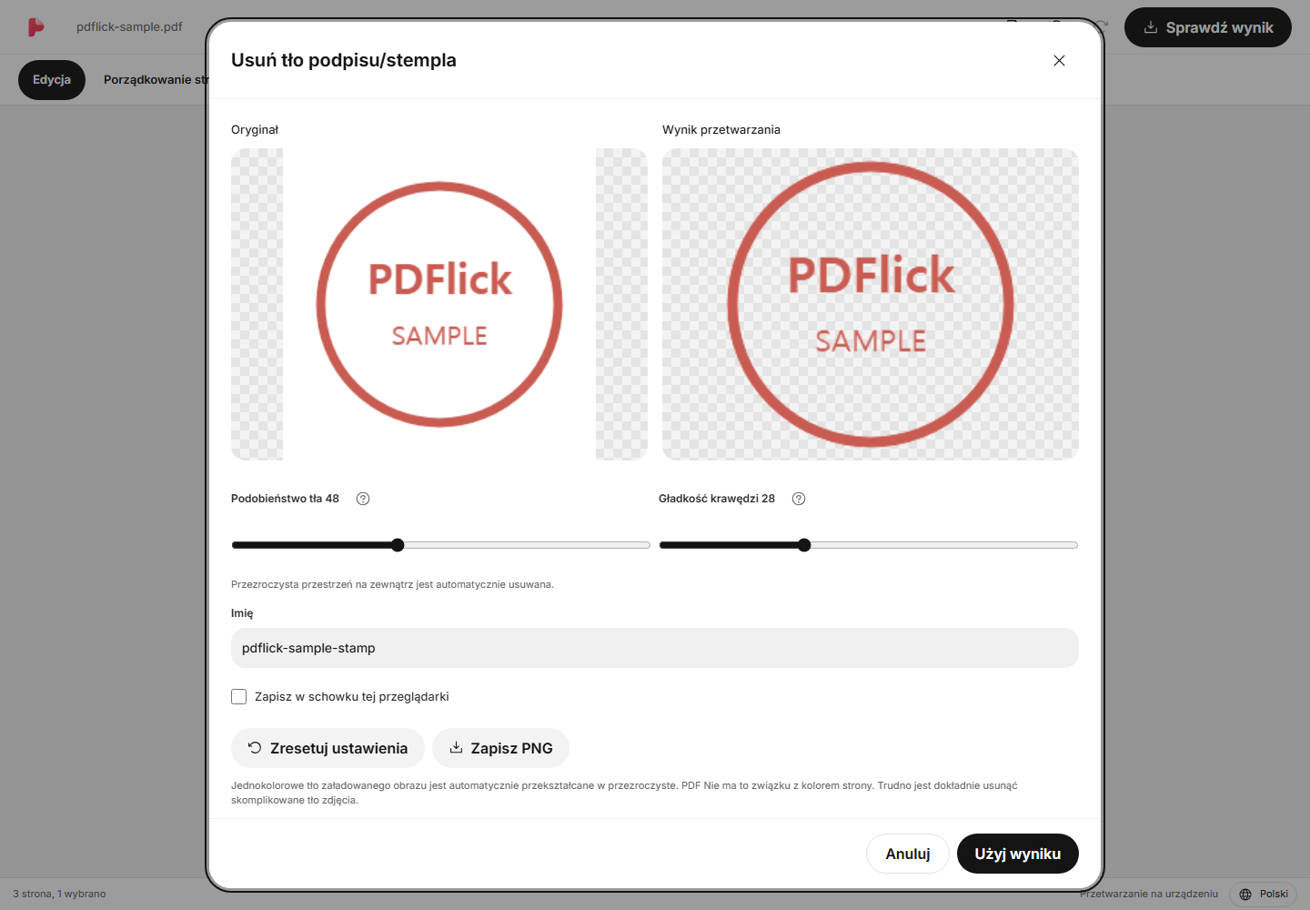Jak usunąć biały tle z obrazu pieczęci i umieścić go w PDF Ekran edycji