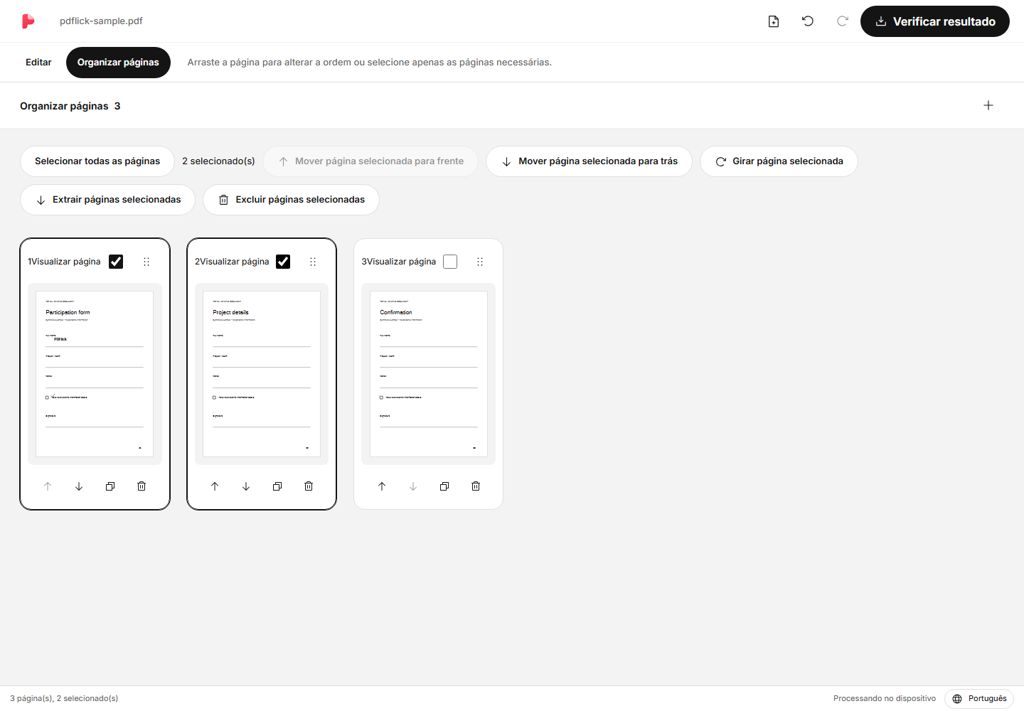 Como extrair apenas as páginas necessárias de PDF e rotacionar ou excluir Tela de edição