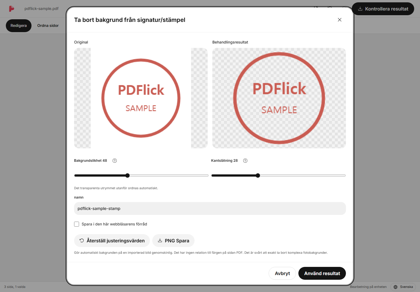 Hur man tar bort den vita bakgrunden från en stämpelbild och lägger in den i PDF Redigeringsskärm